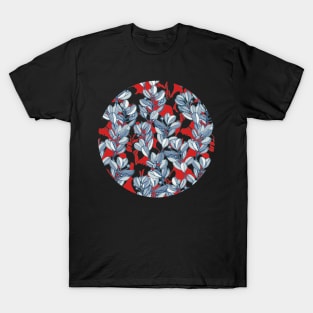 Leaf and Berry Sketch Pattern in Red and Blue T-Shirt